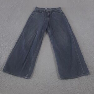 Old Navy Jeans Womens 4 Petite Blue Baggy Wide Leg Drapey Denim High Rise Cotton